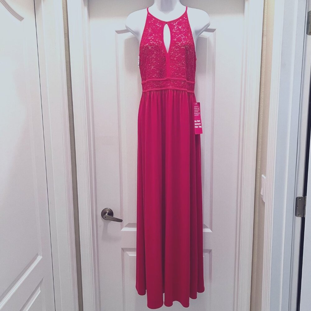 NW Nightway-NWT-Bright Red Lace & Sequins Long Maxi Stretch Gown-Dance,-Sz 10P